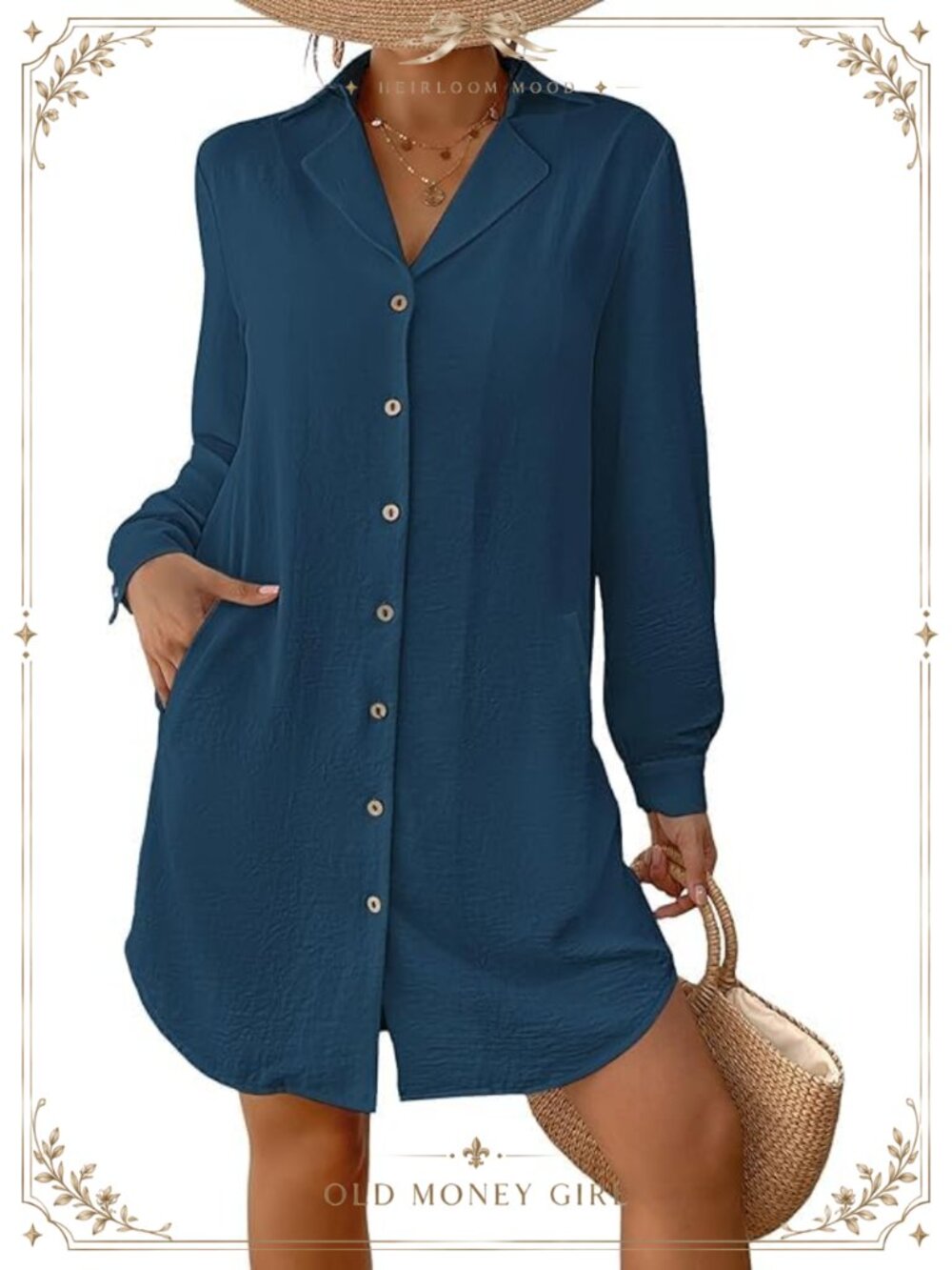 Long Sleeve Button Down Shirt Dress Swim Coverup Blouse for Women
